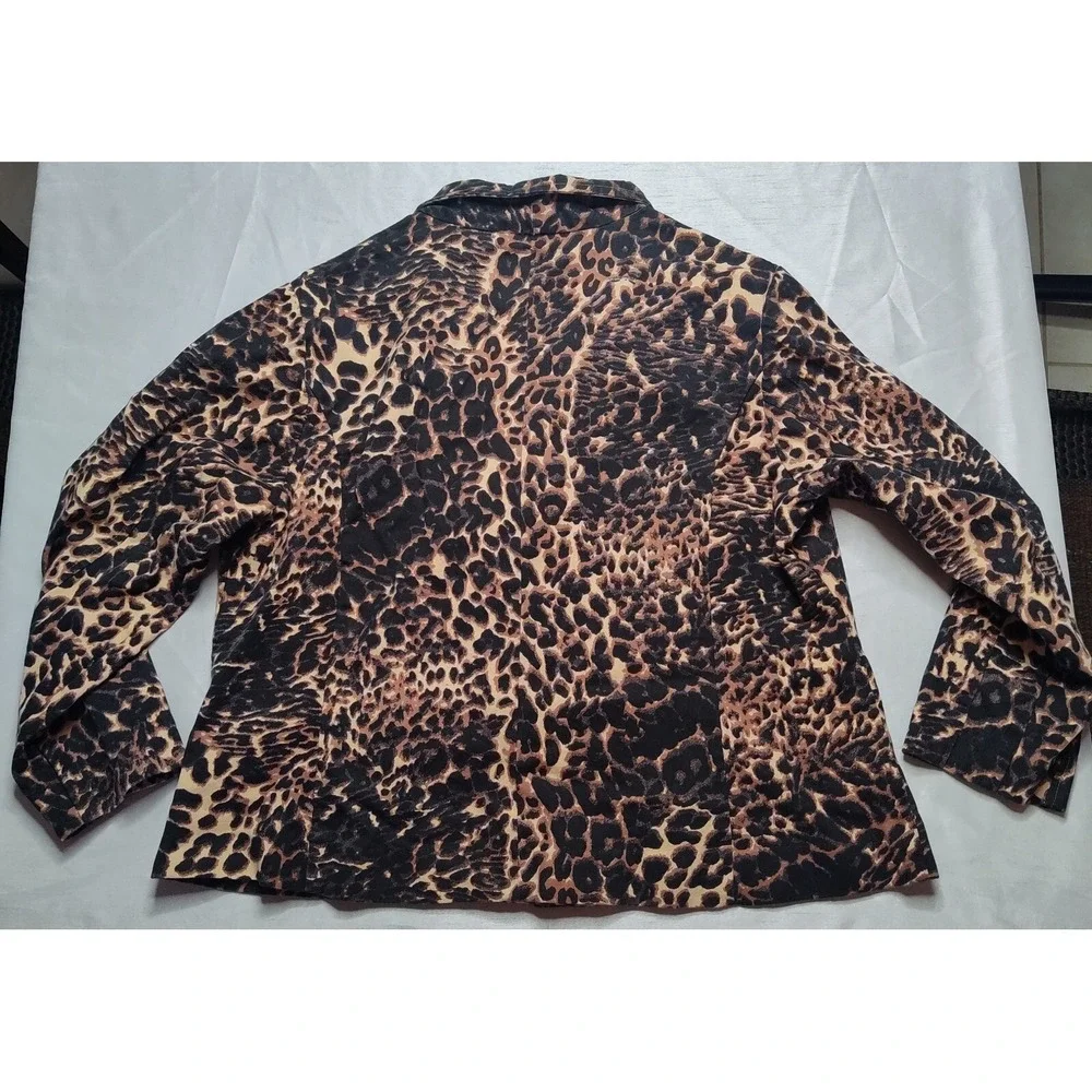 ROAMANS Women Large Leopard‎ Print Cotton Long Sleeve Button Up Jacket